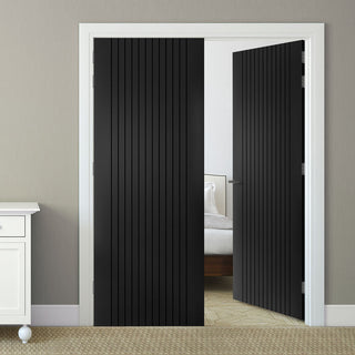 Image: J B Kind Laminates Aria Black Coloured Fire Internal Door Pair - 1/2 Hour Fire Rated - Prefinished