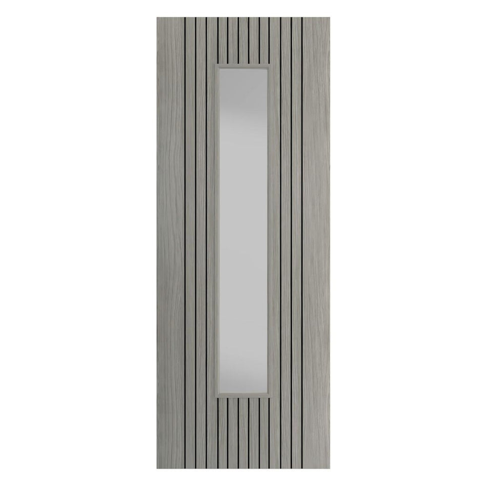 J B Kind Laminates Aria Grey Glazed Internal Door - Clear Glass - Prefinished