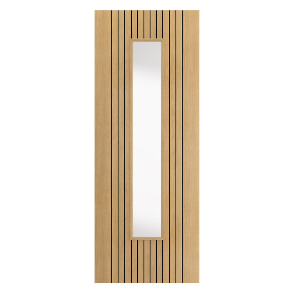 J B Kind Laminates Aria Oak Coloured Glazed Internal Door - Clear Glass - Prefinished