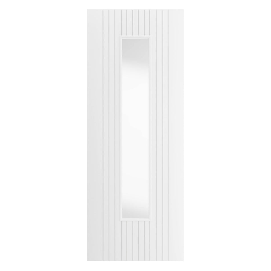 J B Kind Aria White Primed Flush Internal Door - Clear Glass