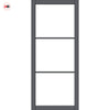Iretta Solid Wood Internal Door UK Made  DD0115C Clear Glass - Stormy Grey Premium Primed - Urban Lite® Bespoke Sizes