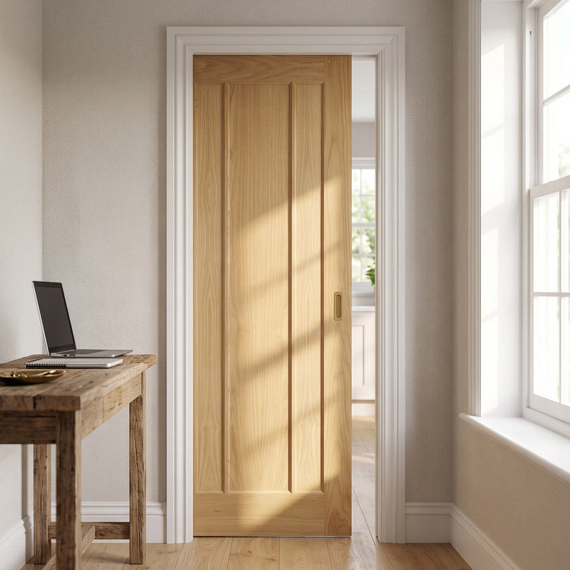 Norwich Real American Oak Veneer Single Evokit Pocket Door - Unfinished