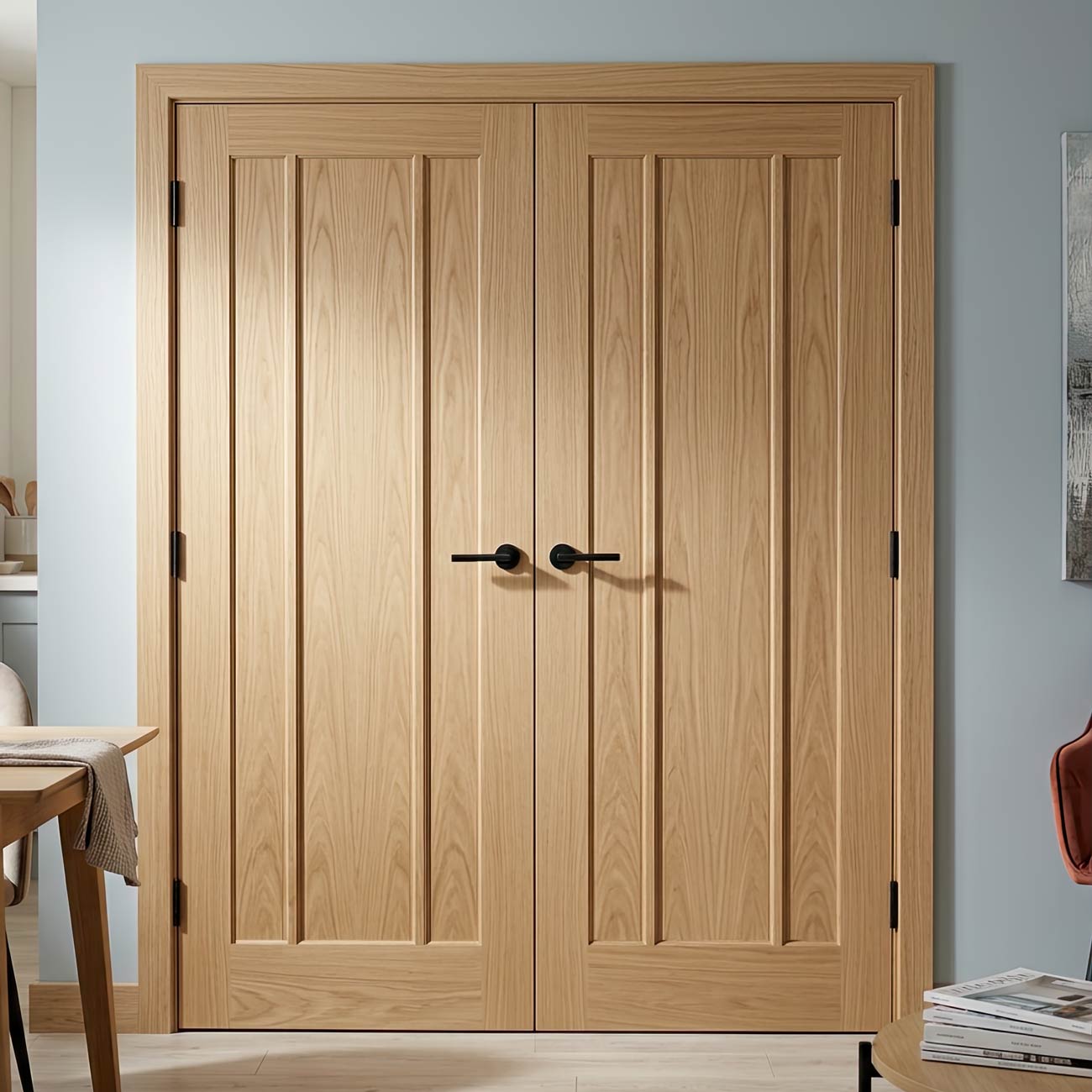 Norwich Real American Oak Veneer Internal Door Pair - Unfinished ...