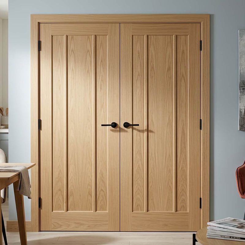 Norwich Real American Oak Veneer Internal Door Pair - Unfinished
