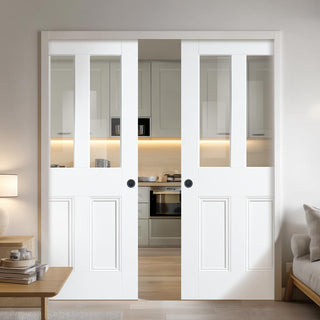 Image: Nostalgia Malton 2 Pane White Primed Double Evokit Pocket Door - Unglazed