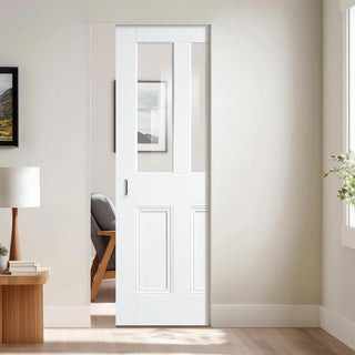 Image: Nostalgia Malton 2 Pane White Primed Single Absolute Evokit Pocket Door - Unfinished