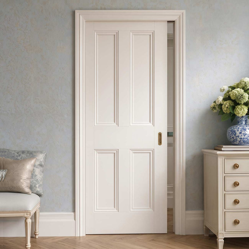 Nostalgia 4 Panel White Primed Single Evokit Pocket Door - Unfinished