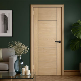 Image: Friendly Value - 5 Panel Oak Flush Internal Door - Unfinished