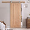 Top Mounted Stainless Steel Sliding Track & Door - Belize Oak Door - Unfinished