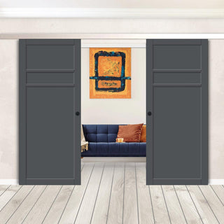 Image: Double Sliding Door & Premium Wall Track - Eco-Urban® Orkney 3 Panel Doors DD6403 - 6 Colour Options