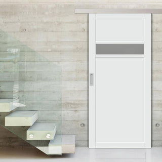 Image: Single Sliding Door & Premium Wall Track - Eco-Urban® Orkney 1 Pane 2 Panel Door DD6403SG Frosted Glass - 6 Colour Options