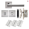 Orlando Door Lever Bathroom Handle Pack - 3 Square Hinges - Polished Stainless Steel