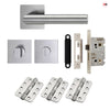 Orlando Door Lever Bathroom Handle Pack - 3 Radius Cornered Hinges - Satin Stainless Steel