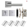 Orlando Door Lever Bathroom Handle Pack - 4 Square Hinges - Satin Stainless Steel