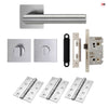 Orlando Door Lever Bathroom Handle Pack - 3 Square Hinges - Satin Stainless Steel