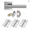 Orlando Door Lever Handle Pack - 3 Square Hinges - Satin Stainless Steel