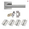 Orlando Door Lever Handle Pack - 4 Radius Cornered Hinges - Satin Stainless Steel
