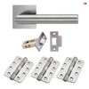 Orlando Door Lever Handle Pack - 3 Radius Cornered Hinges - Satin Stainless Steel