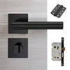 Orlando Door Lever Bathroom Handle Pack - 3 Radius Cornered Hinges - Matt Black