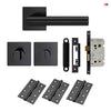 Orlando Door Lever Bathroom Handle Pack - 3 Square Hinges - Matt Black