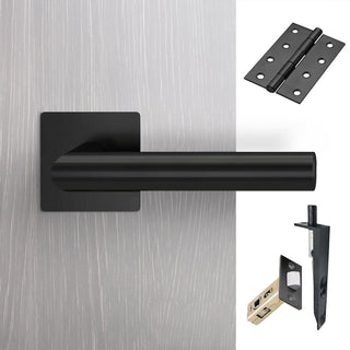 Image: Orlando Double Door Lever Handle Pack - 6 Square Hinges - Matt Black - Combo Handle and Accessory Pack