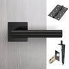 Orlando Double Door Lever Handle Pack - 8 Square Hinges - Matt Black - Combo Handle and Accessory Pack