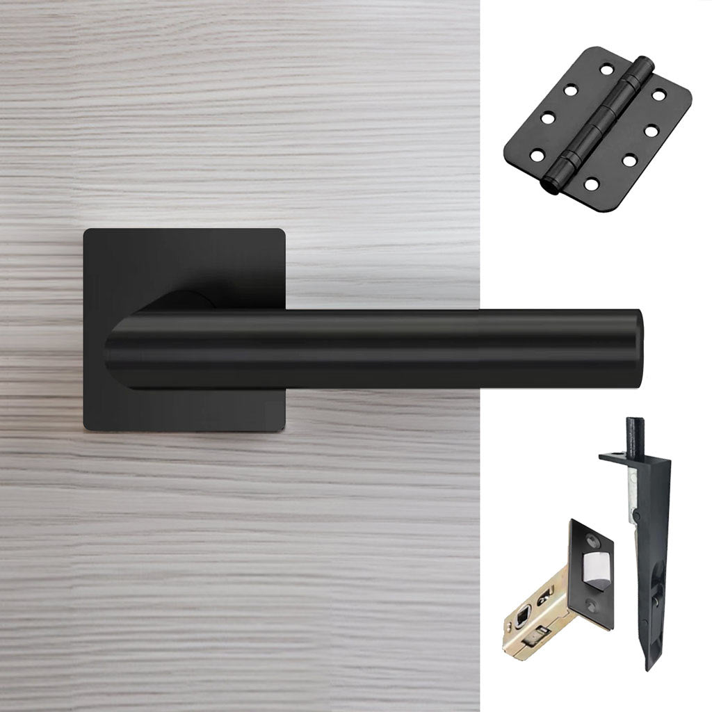 Orlando Double Door Lever Handle Pack - 6 Radius Cornered Hinges - Matt Black - Combo Handle and Accessory Pack