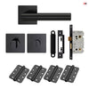 Orlando Door Lever Bathroom Handle Pack - 4 Radius Cornered Hinges - Matt Black