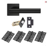 Orlando Door Lever Handle Pack - 4 Square Hinges - Matt Black