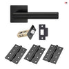 Orlando Door Lever Handle Pack - 3 Square Hinges - Matt Black