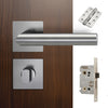 Orlando Door Lever Bathroom Handle Pack - 3 Radius Cornered Hinges - Satin Stainless Steel