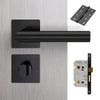 Orlando Door Lever Bathroom Handle Pack - 4 Square Hinges - Matt Black