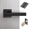 Orlando Door Lever Handle Pack - 4 Square Hinges - Matt Black
