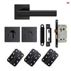Orlando Door Lever Bathroom Handle Pack - 3 Radius Cornered Hinges - Matt Black