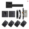 Orlando Door Lever Bathroom Handle Pack - 4 Radius Cornered Hinges - Matt Black
