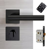 Orlando Door Lever Bathroom Handle Pack - 3 Radius Cornered Hinges - Matt Black
