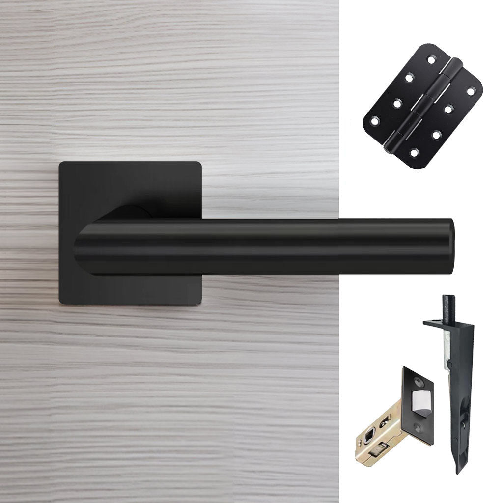 Orlando Double Door Lever Handle Pack - 6 Radius Cornered Hinges - Matt Black - Combo Handle and Accessory Pack