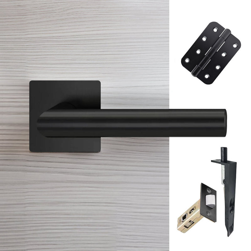 Orlando Double Door Lever Handle Pack - 8 Radius Cornered Hinges - Matt Black - Combo Handle and Accessory Pack