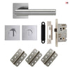 Orlando Door Lever Bathroom Handle Pack - 3 Radius Cornered Hinges - Satin Stainless Steel