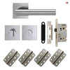 Orlando Door Lever Bathroom Handle Pack - 4 Radius Cornered Hinges - Satin Stainless Steel