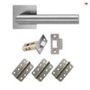 Orlando Door Lever Handle Pack - 3 Radius Cornered Hinges - Satin Stainless Steel