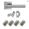Orlando Door Lever Handle Pack - 4 Radius Cornered Hinges - Satin Stainless Steel