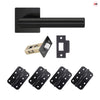 Orlando Door Lever Handle Pack - 4 Radius Cornered Hinges - Matt Black