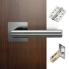 Orlando Door Lever Handle Pack - 4 Radius Cornered Hinges - Satin Stainless Steel