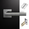 Orlando Door Lever Handle Pack - 4 Square Hinges - Satin Stainless Steel