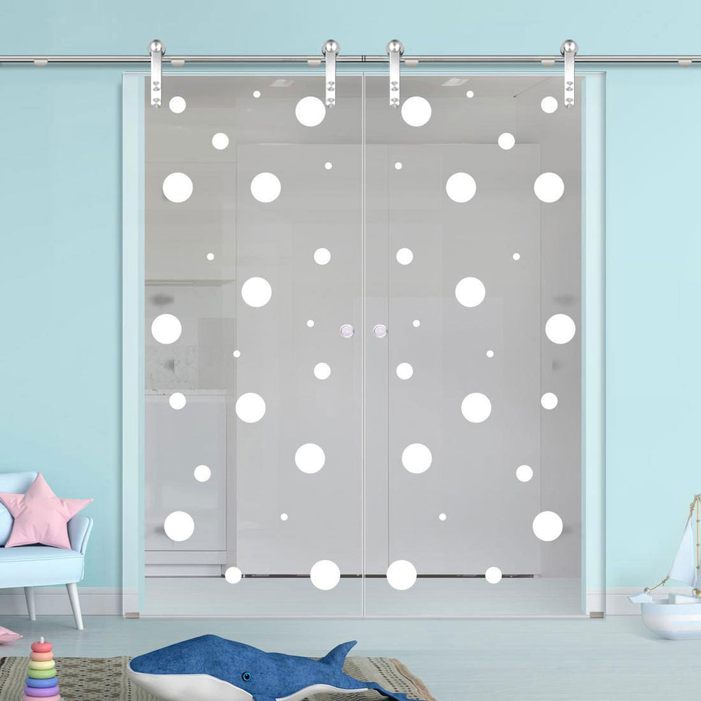 Double Glass Sliding Door - Solaris Tubular Stainless Steel Sliding Track & Polka Dot 8mm Clear Glass - Obscure Printed Design