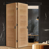 SpaceEasi Top Mounted Black Folding Track & Double Door - Palermo Essential Oak Door - Unfinished