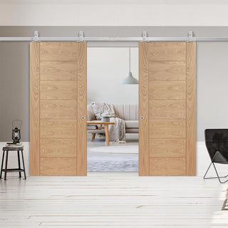 Image: Top Mounted Stainless Steel Sliding Track & Double Door - Palermo Oak Doors - Panel Effect - Prefinished