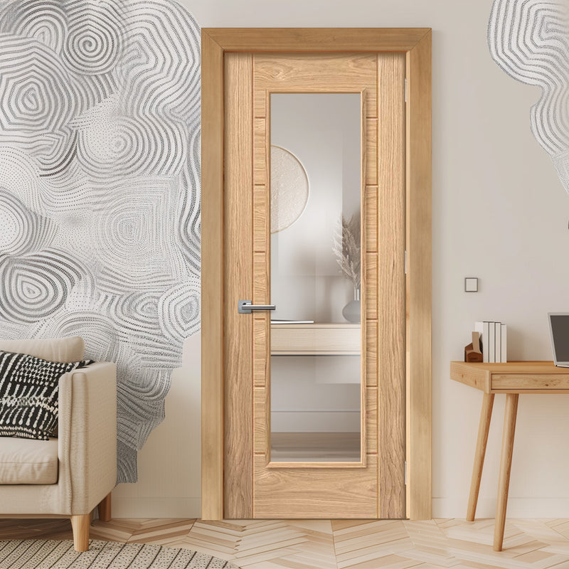 EasiKit Internal Door and Frame Kit - J B Kind Oak Contemporary Palomino Oak Internal Internal Door - Clear Glass
