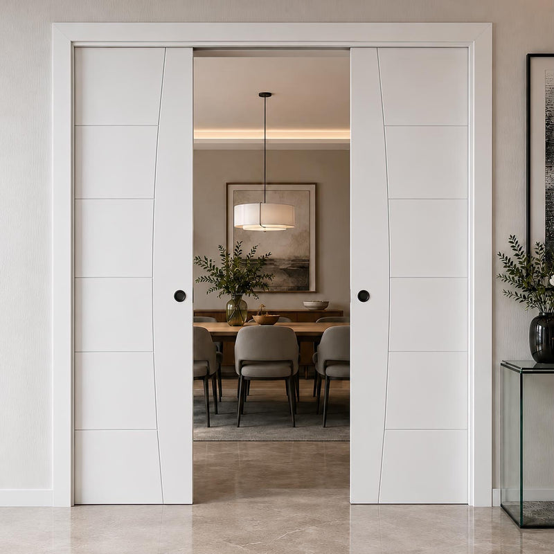 Pamplona Flush Double Evokit Pocket Doors - White Primed